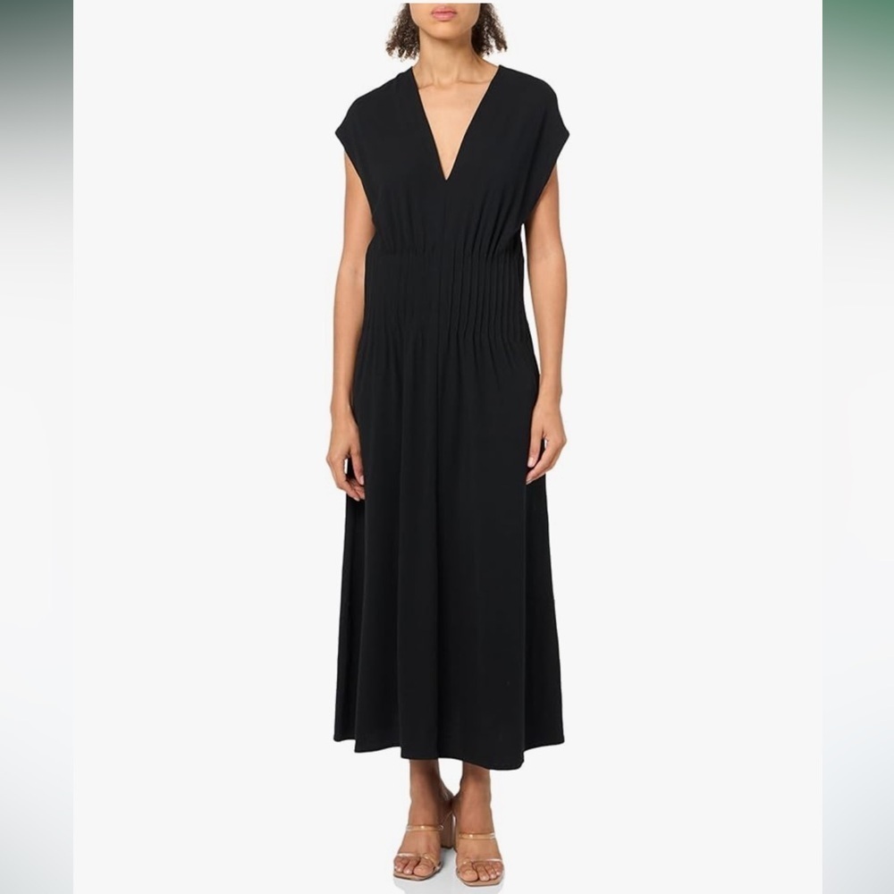 Vince Womens Pintuck V Neck Dress Black Size Medium